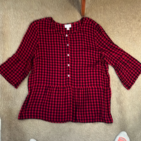 JJILL Red/Black Check Top Size LP 3/4” Sleeve - Picture 1 of 1